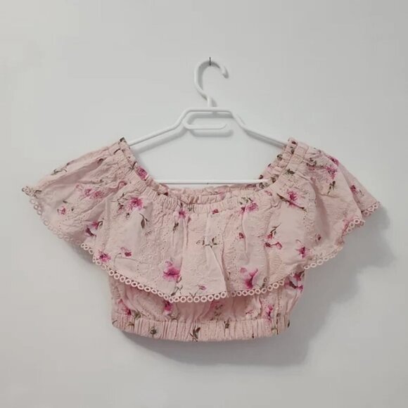 Forever 21 Floral Flounce Off Shoulder Embroidered Crop Top Skirt Coord Set b71 - Picture 5 of 9